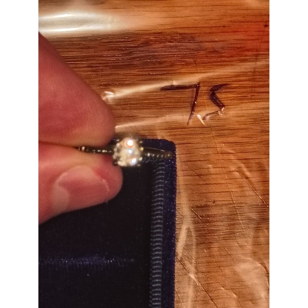 925 Round Solitaire Ring Clear CZ Stone Accent Pave Band Tone Size 8 Womens